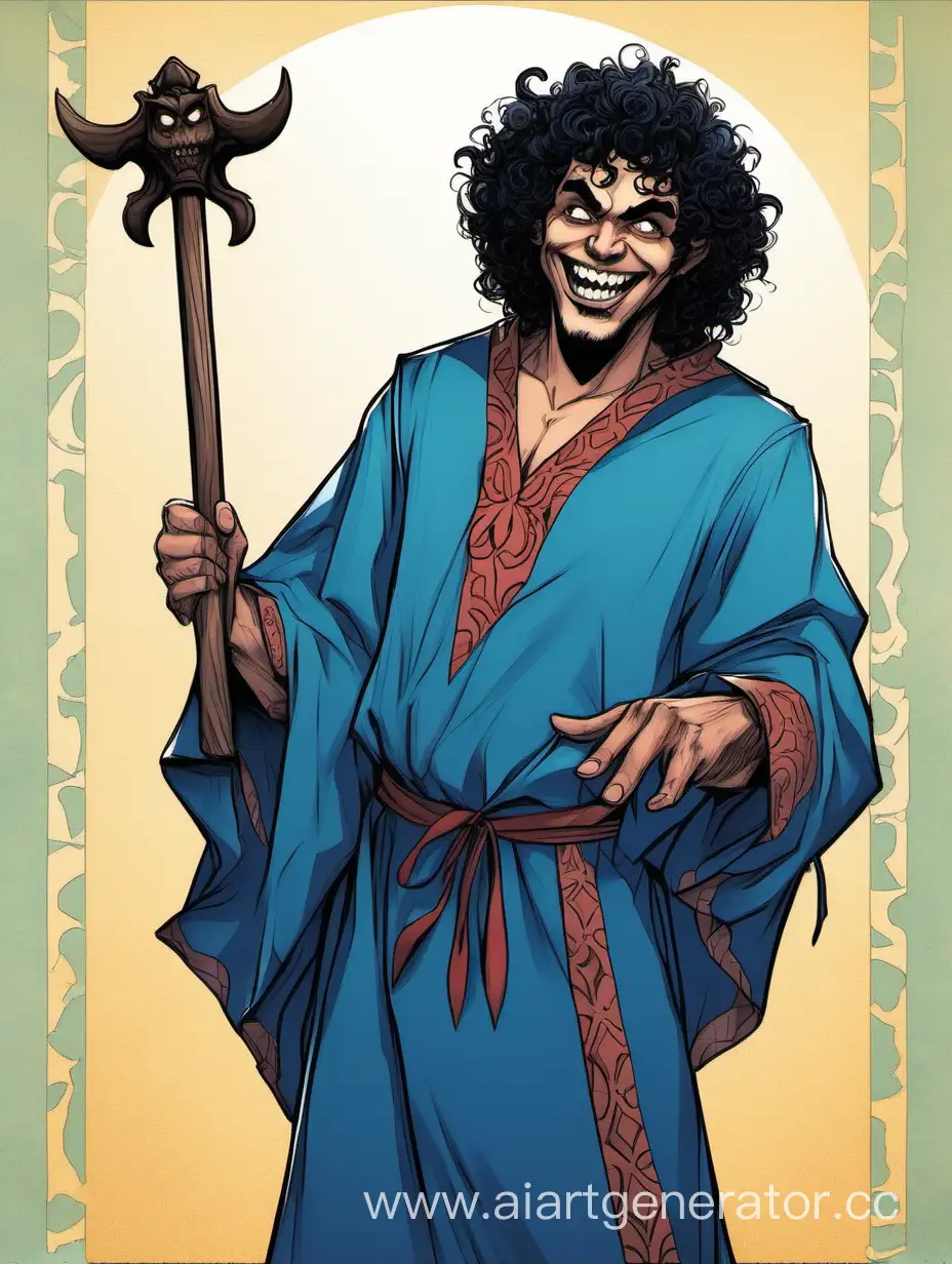 Smiling-Vampire-with-Wooden-Staff-in-Blue-Caftan