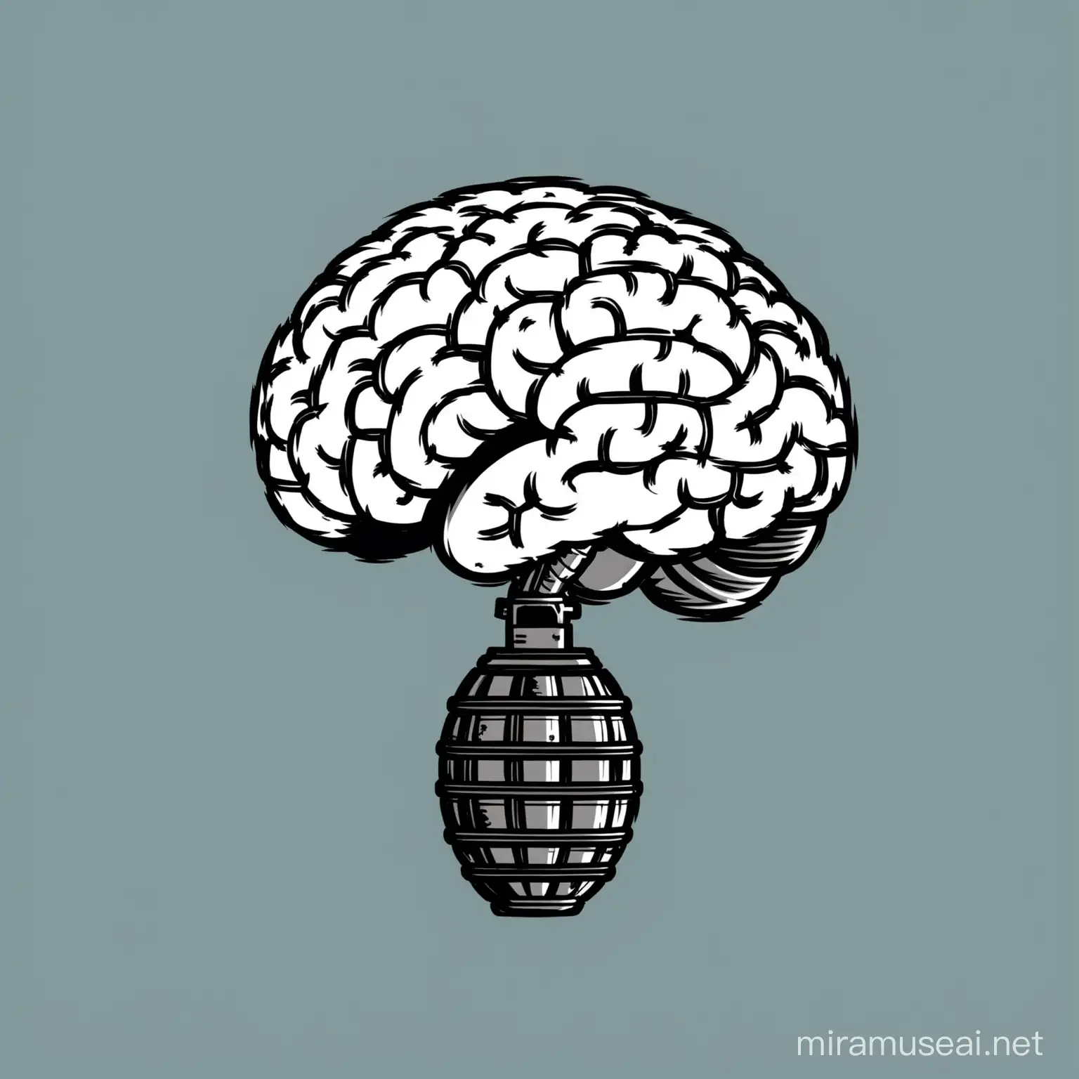Minimalist Black and White Hand Grenade with Brain