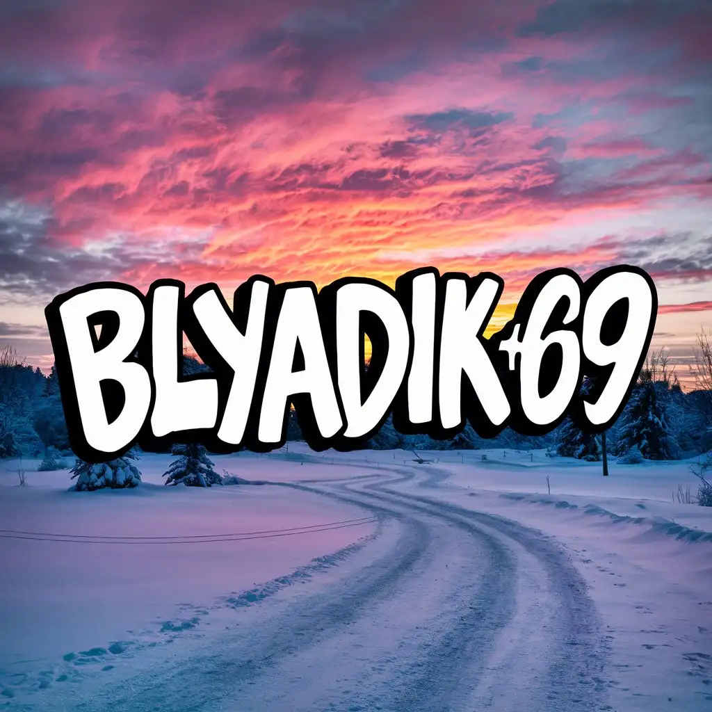 Надпись "Blyadik69" на фоне зимнего заката 