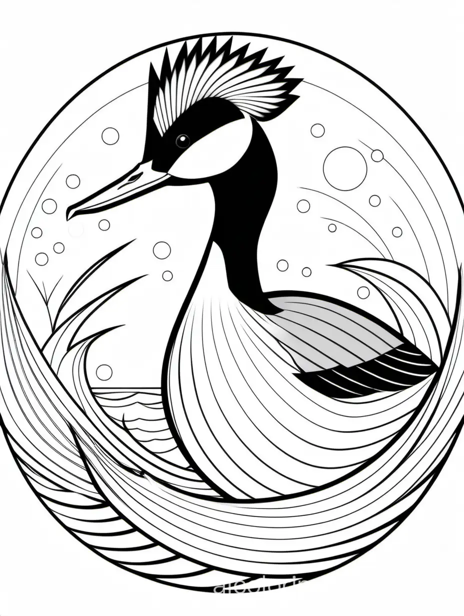 Geometric-Great-Crested-Grebe-Bird-Coloring-Page