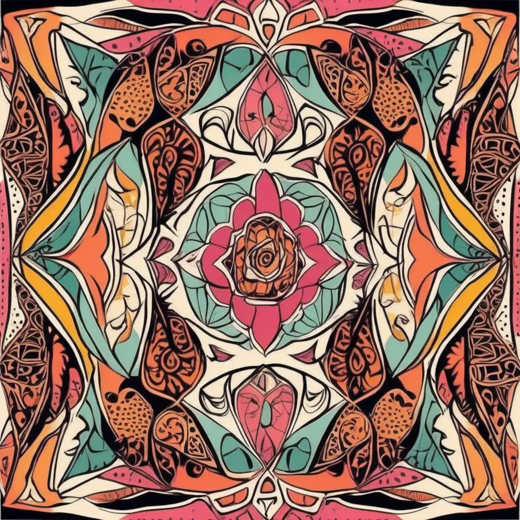 HandDrawn Geometric AnimalInspired Headscarf with Bold Feminine Colors