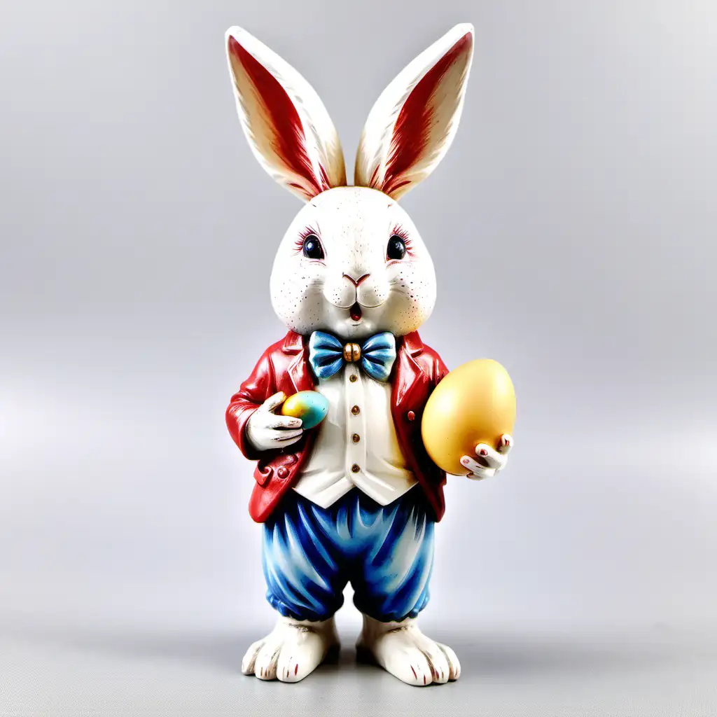 复活节 树脂 兔子站立 手拿鸡蛋   欧美风格  白色背景