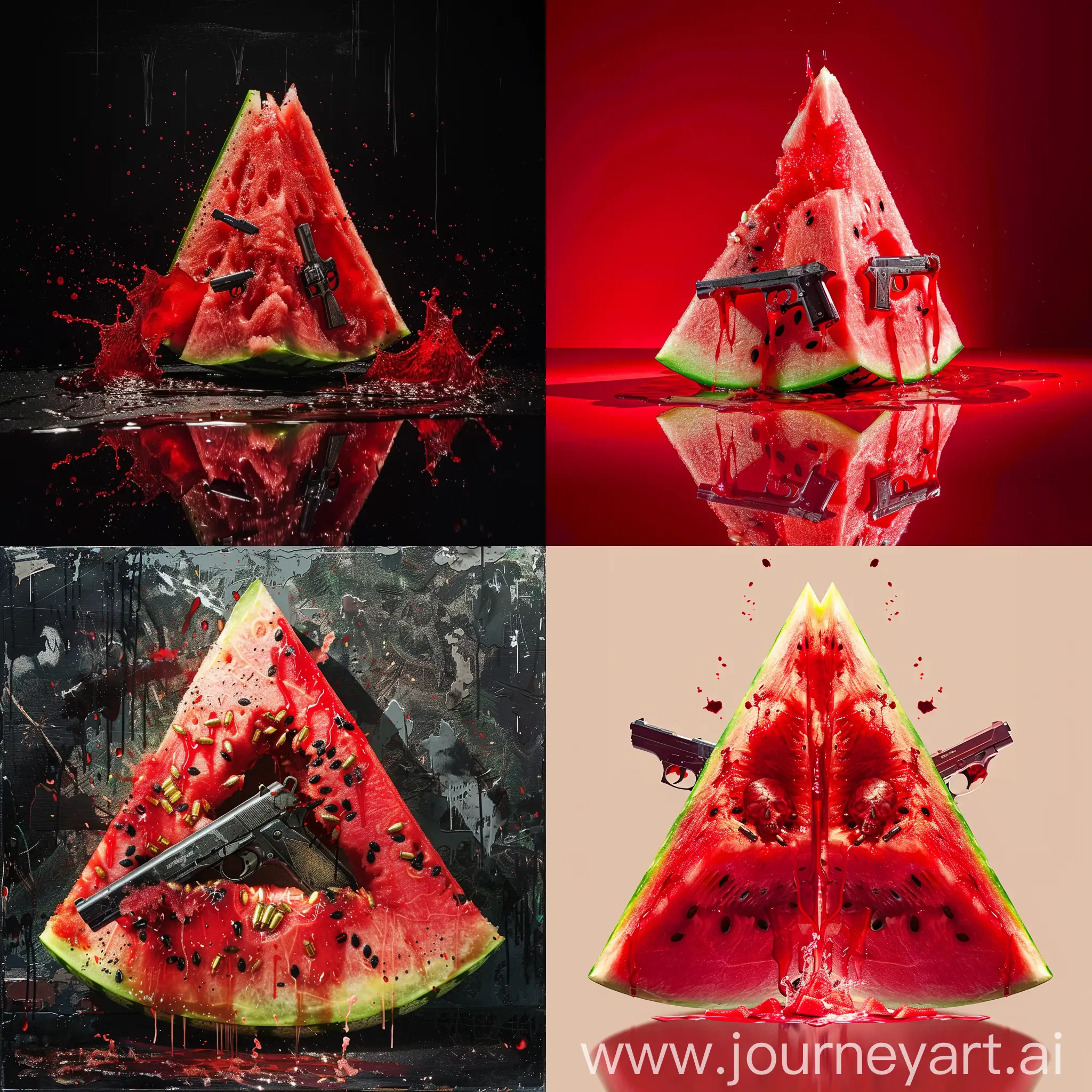 TRIANGLED WATERMELON WITH BLOOD AND GUNS