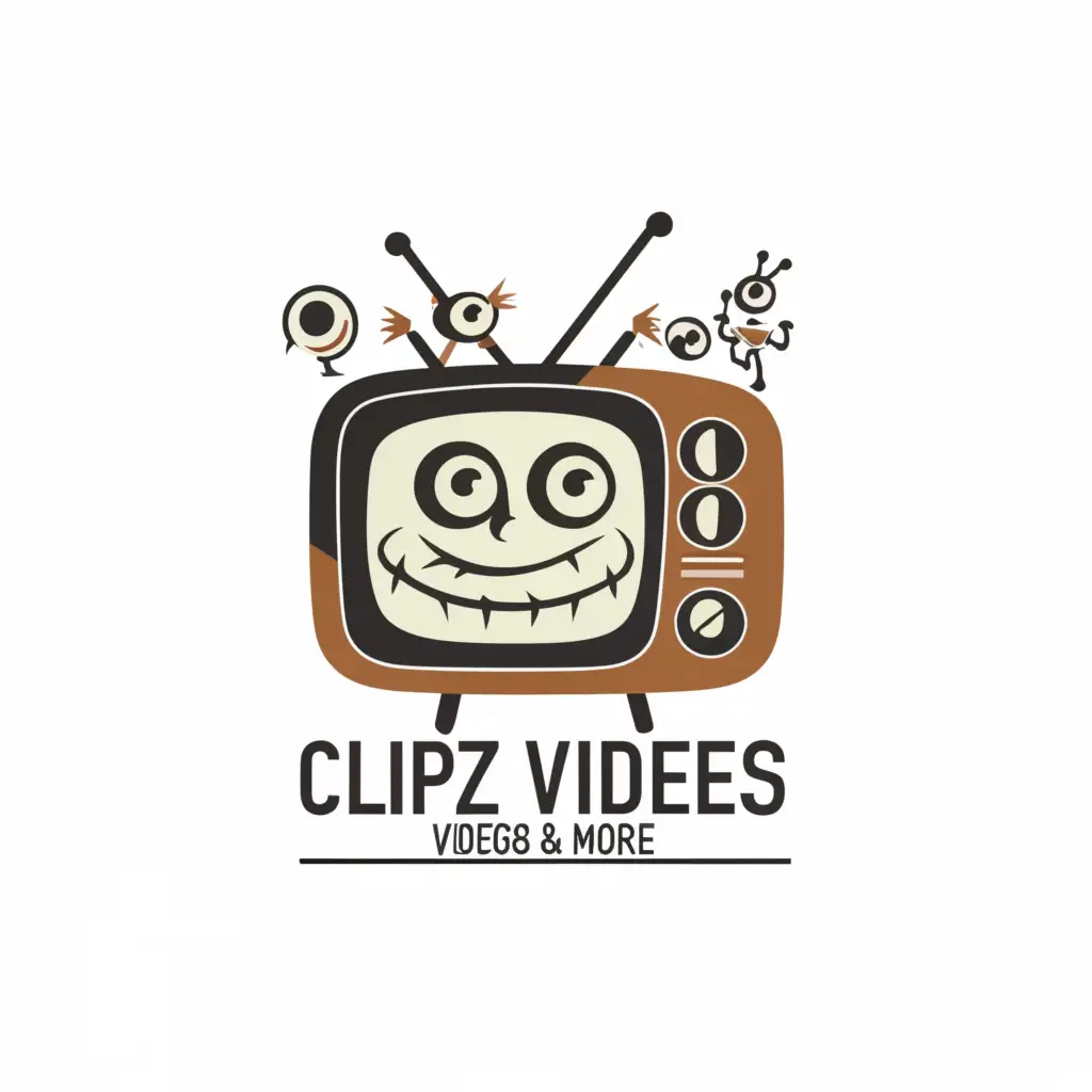a logo design,with the text "Clipz

Videos & More", main symbol:old television with eye & funny faces,complex,be used in Entertainment industry,clear background