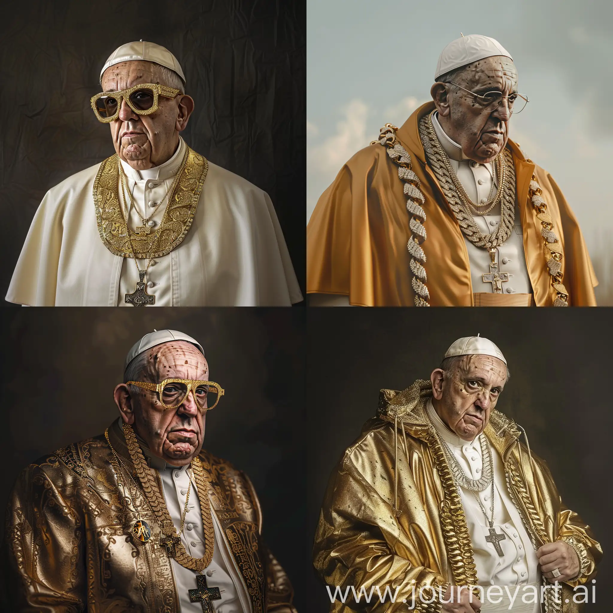 imagen realista del papa vestido y lookeado como rapero en el 2024