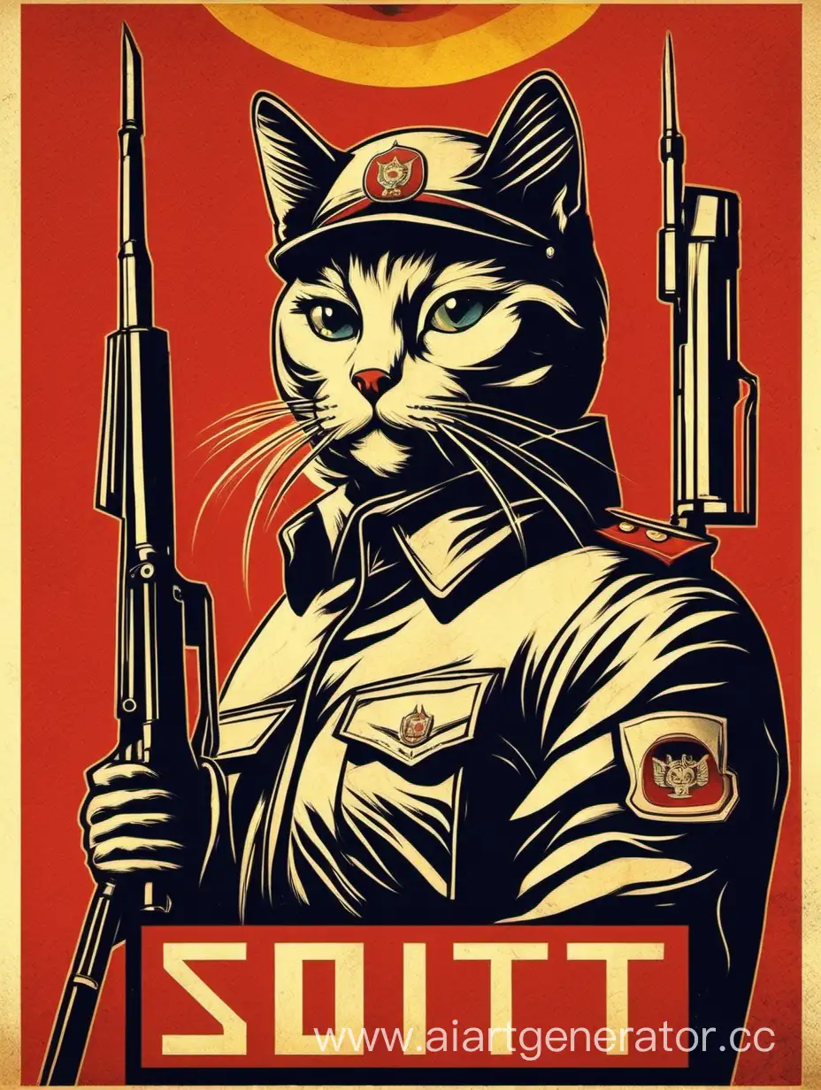 SovietStyle-Cat-Posters-Whimsical-Feline-Art-in-Retro-Propaganda-Theme