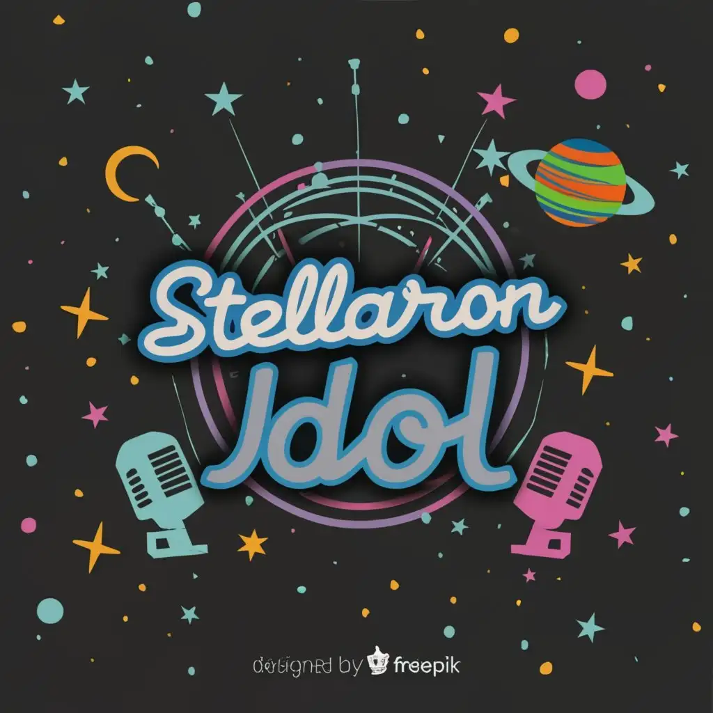 a logo design,with the text "Stellaron Idol", main symbol:Mics, stars, galaxies, planets,Moderate,be used in Entertainment industry,clear background