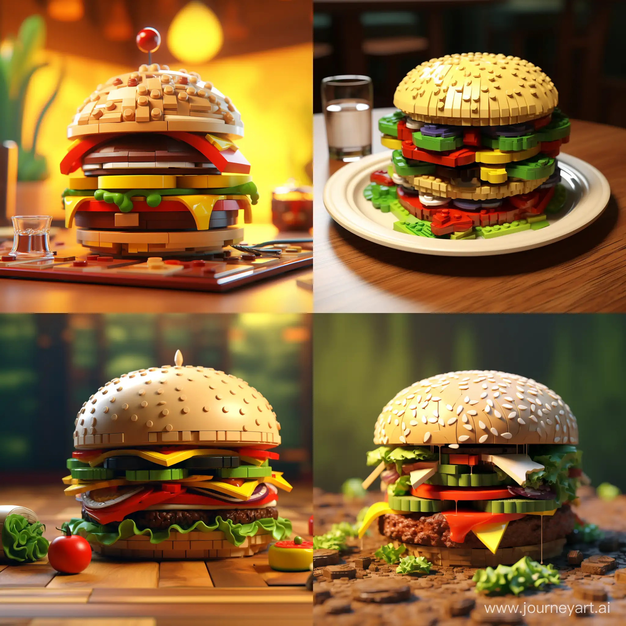 A lego burger. 3D animation 