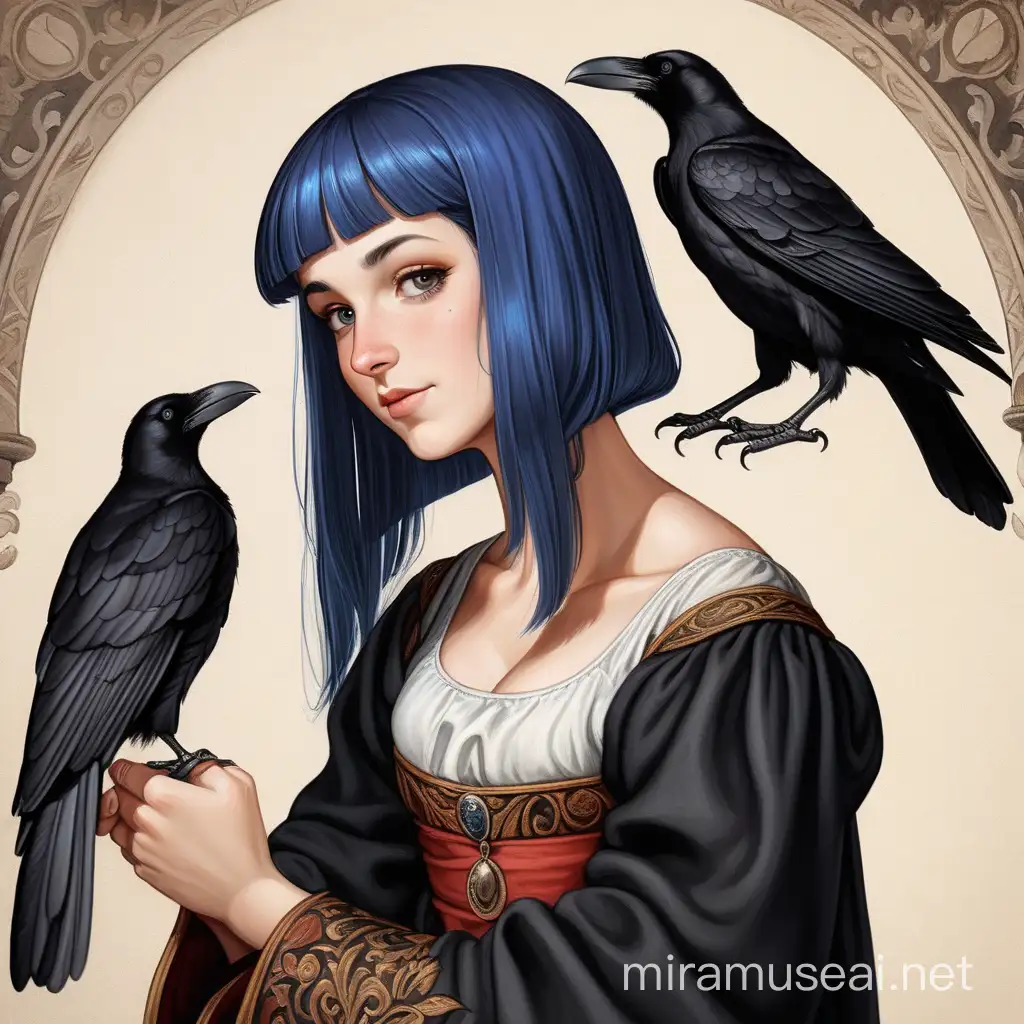 Medieval Brothel Owner with RavenColored Hair Historical Art