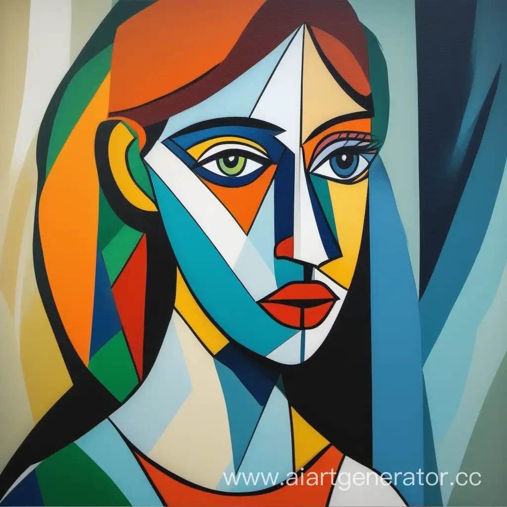 Simple colorful portrait of a girl in the style of Picasso's cubism