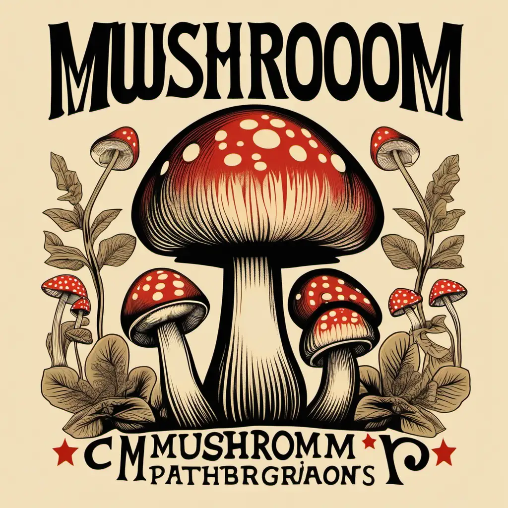 Mushroom contemporary retro vintage cloth pattern for t-shirt cap mushrooms with typography