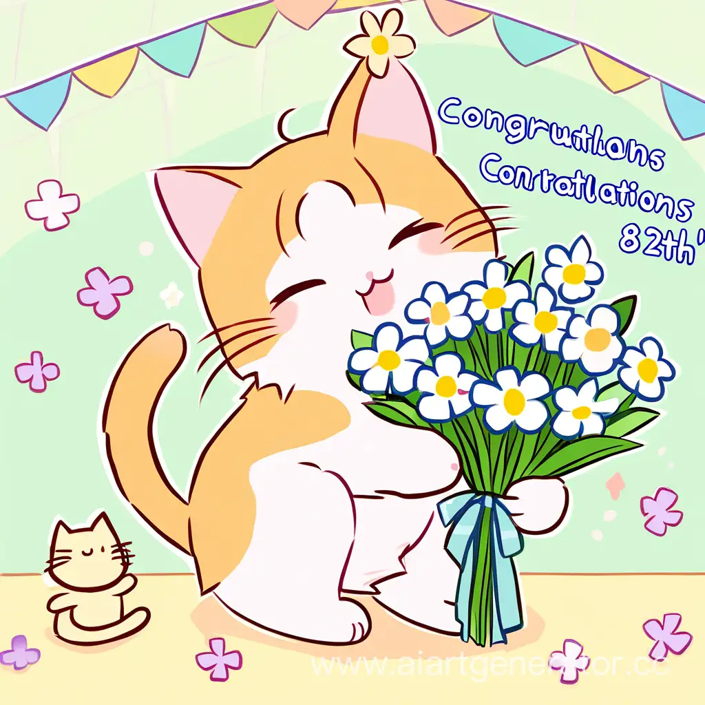 Adorable-Cat-Celebrating-March-8th-with-a-Bouquet