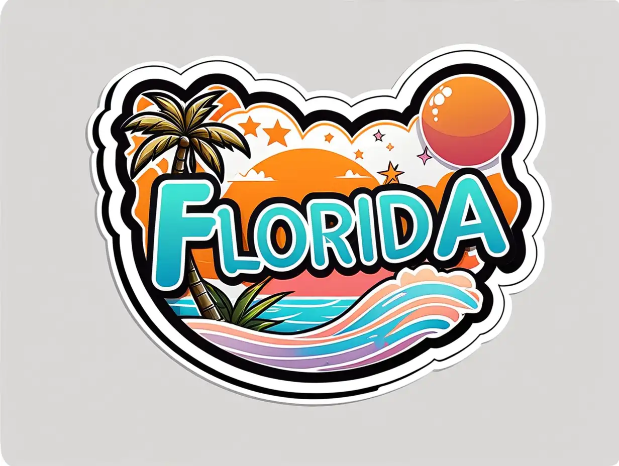 Florida Name Sticker, Sticker, Content, Soft Color, Kawaii, Contour, Vector, White Background, Detailed
