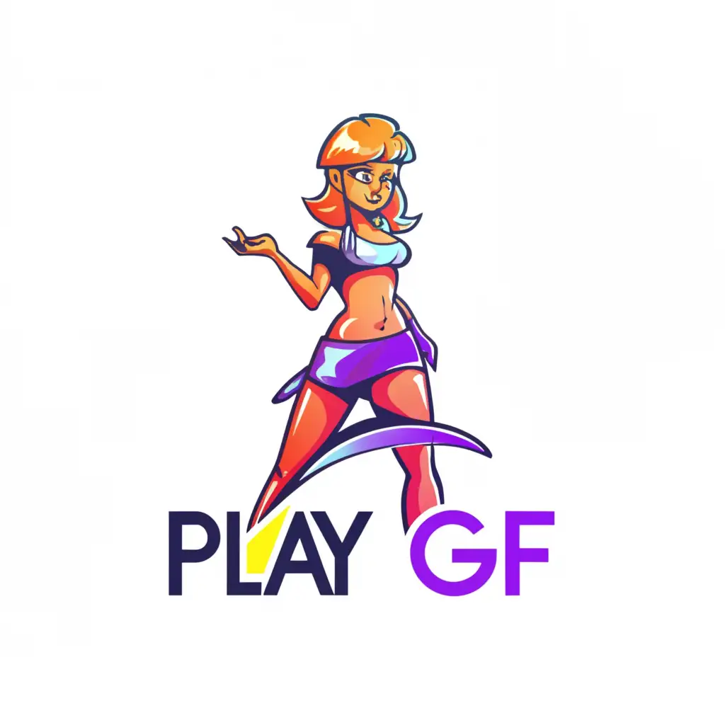 a logo design,with the text "playgf", main symbol:super short skirt sexy cam girl,Moderate,clear background