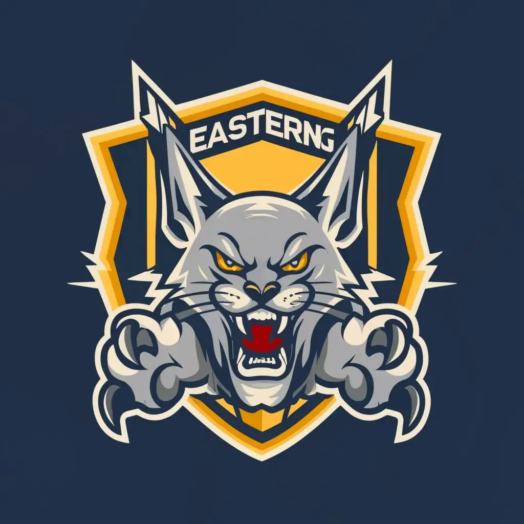 logo, F14 squadron tag.Lightning bolt. Cartoon cat, with the text "Eastern lightning", typography, be used in Technology industry
