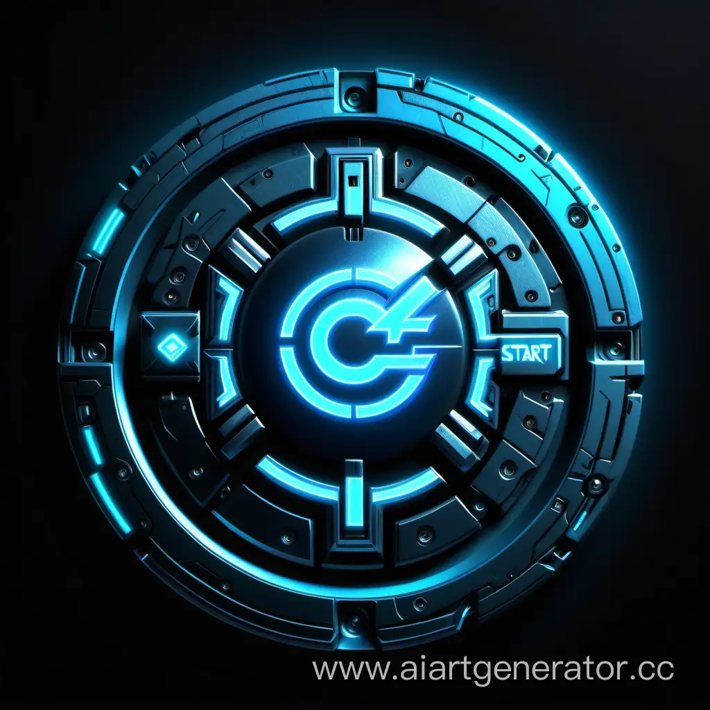 Cyberpunk-Style-Blue-Start-Button-on-Black-Background