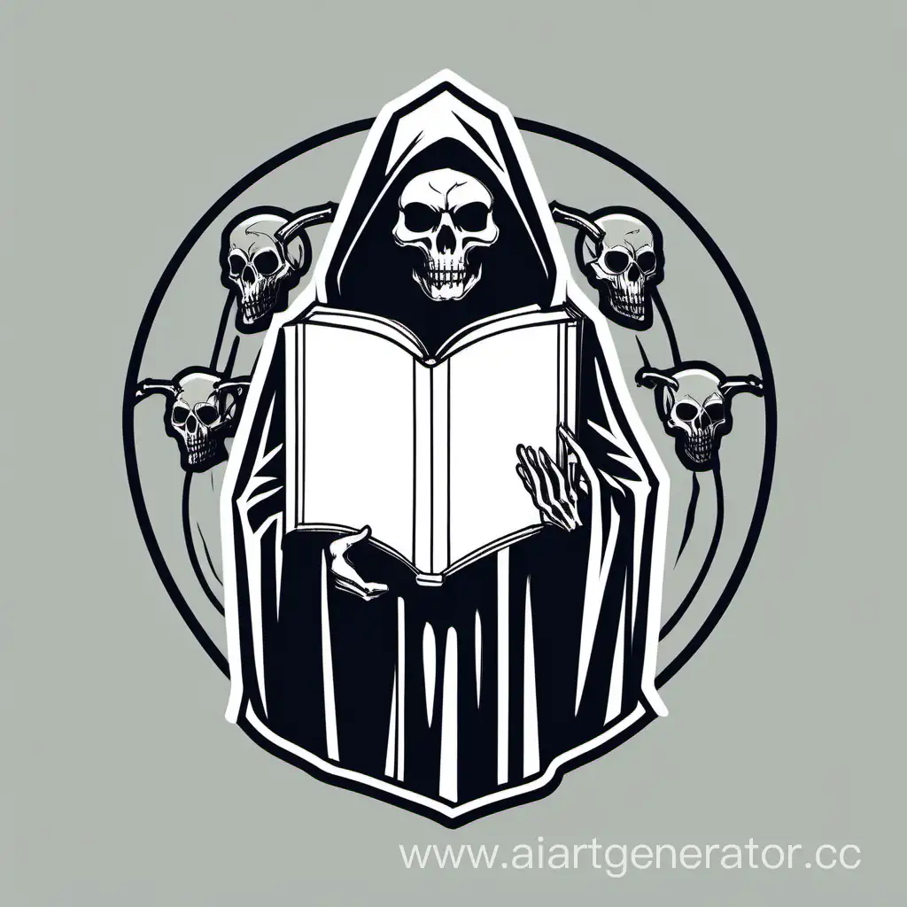  acolyte in cloak, demonic skull icon, holding a book , minimalism, simple drawing, human face