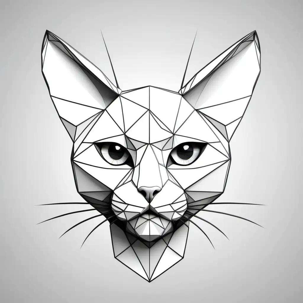 Abstract Polygonal Cat Head Contours in Black and White