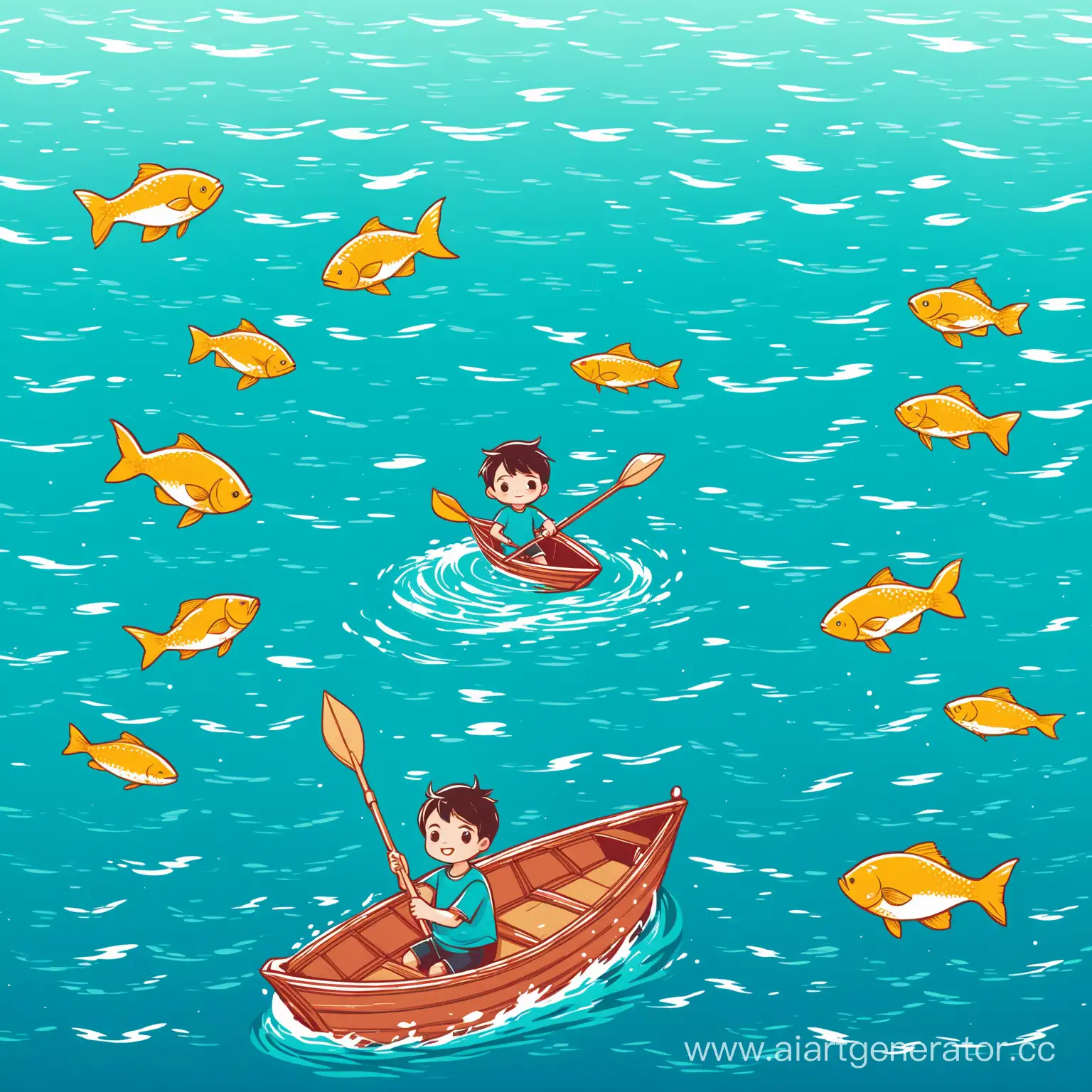 Young-Boy-Boating-in-the-Sea-Amidst-Swimming-Fish