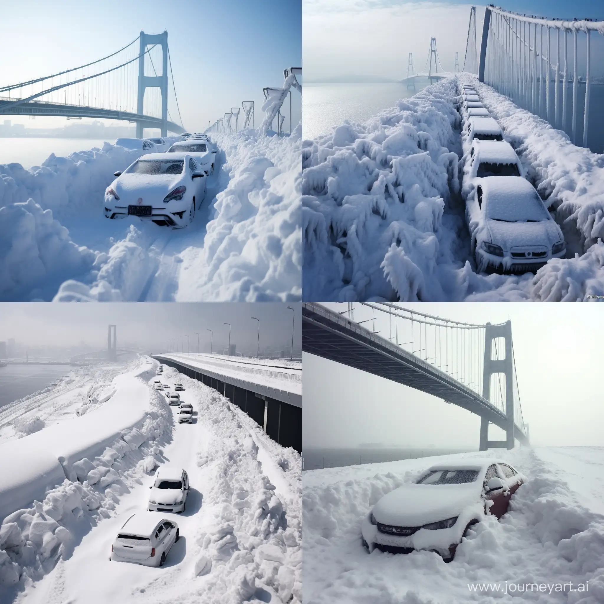 Istanbul-Bosphorus-Bridge-Covered-in-Thick-Snow-with-Buried-Cars