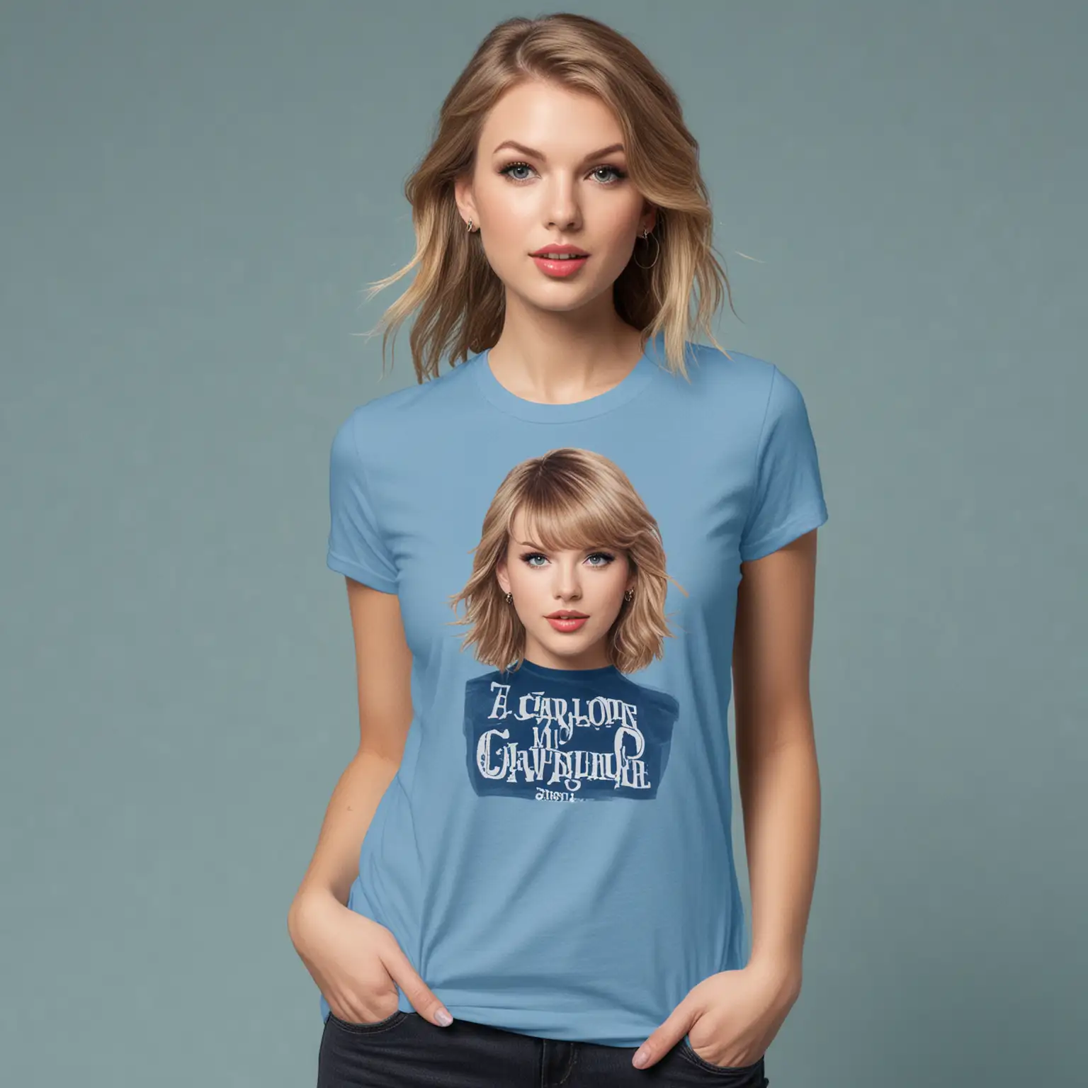 a mockup for a caroline blue tee.  the model should female and reseble taylor swift