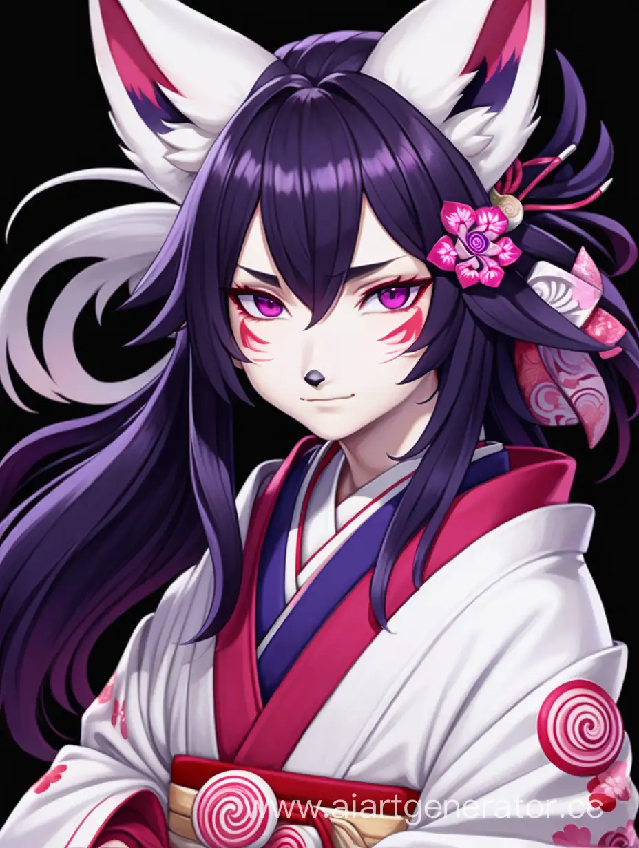 Sly-Boy-Kitsune-with-Two-Fox-Tails-in-Red-Kimono
