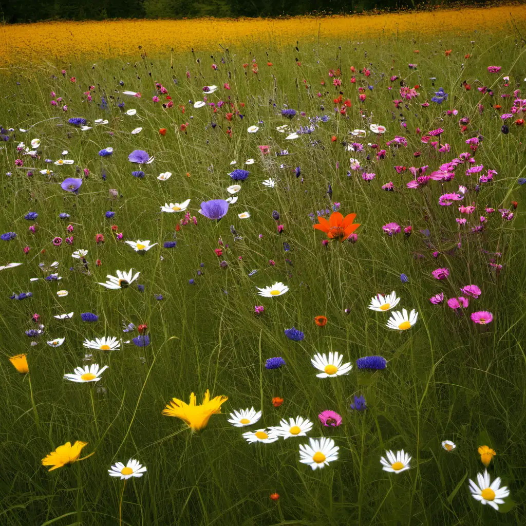 Vibrant Wildflower Meadow in Full Bloom Natures Color Symphony