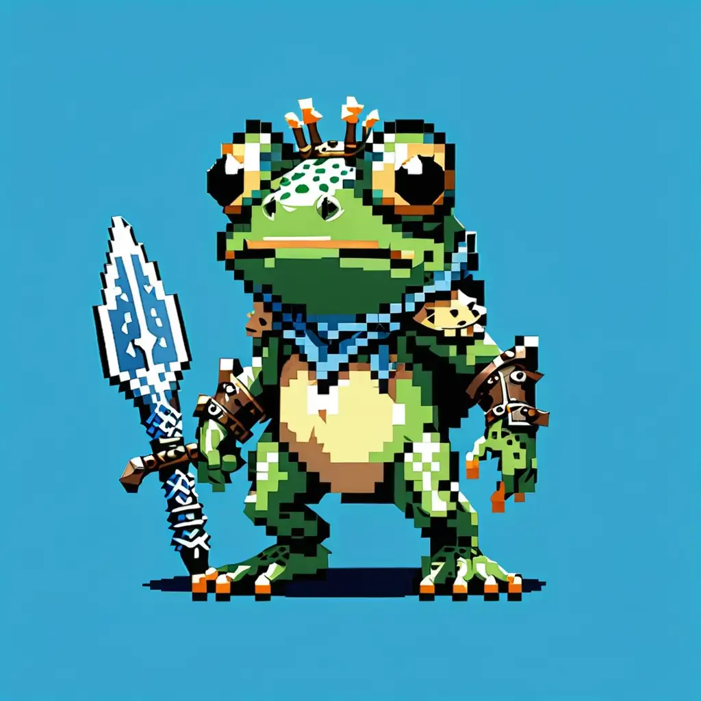 Adventurous Pixel Small Frog Barbarian Amidst Blue Ambiance