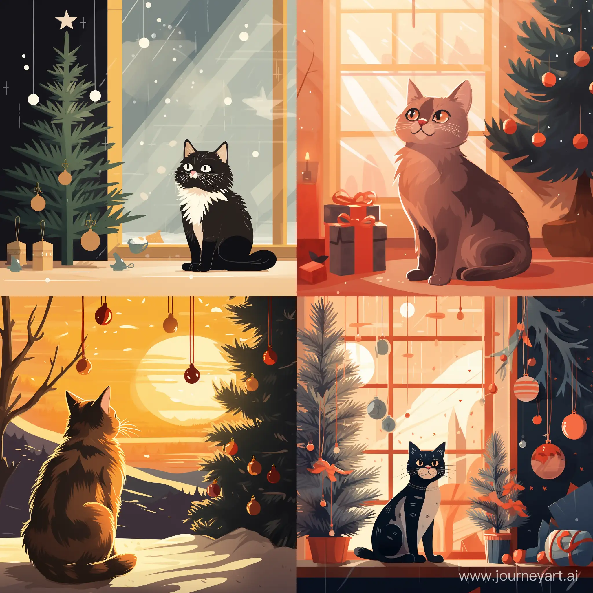 Festive-Vector-Cat-Sitting-Beside-a-New-Years-Tree