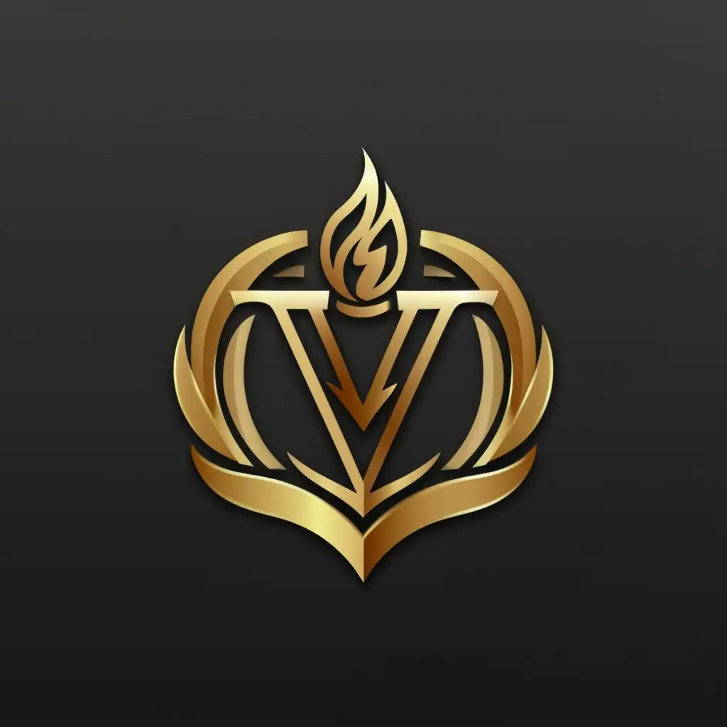 a logo design,with the text "V", main symbol:gilded torch, white background,complex,clear background