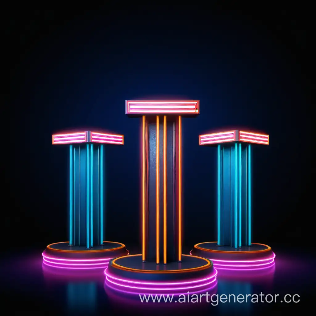 Vibrant-Neon-Pedestal-with-Three-Prize-Slots-Futuristic-Display-Stand