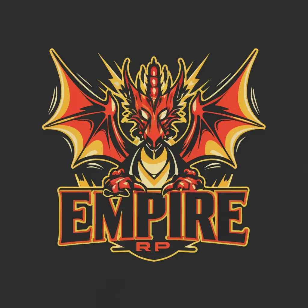 a logo design, with the text 'Empire RP', main symbol:fire dragon, Moderate, be used in Entertainment industry, red background