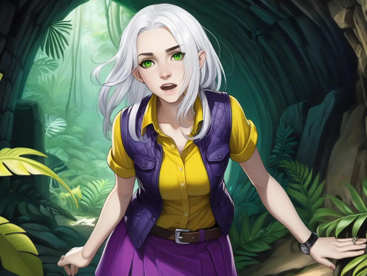 Young Woman with White Hair in Jungle Cave