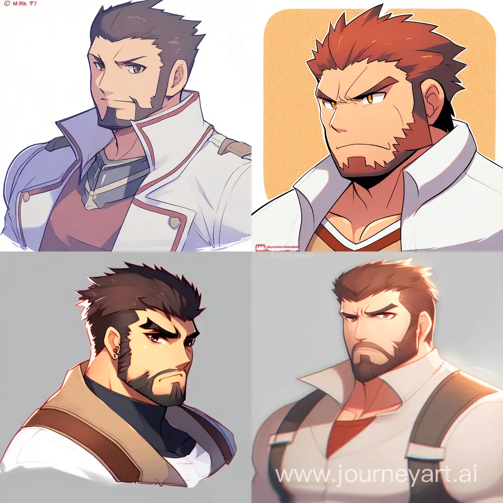 Cheerful-Cartoon-Man-with-Brown-Eyes-and-Short-Beard-in-Various-Poses