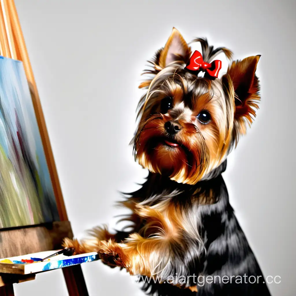 Artistic-Yorkshire-Terrier-Painting-with-a-Brush-on-an-Easel