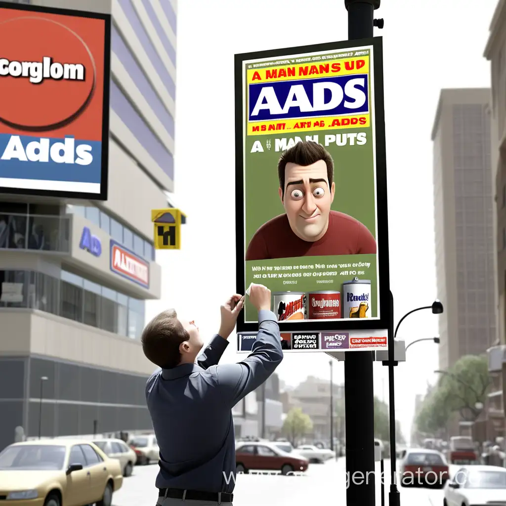 a man puts up ads