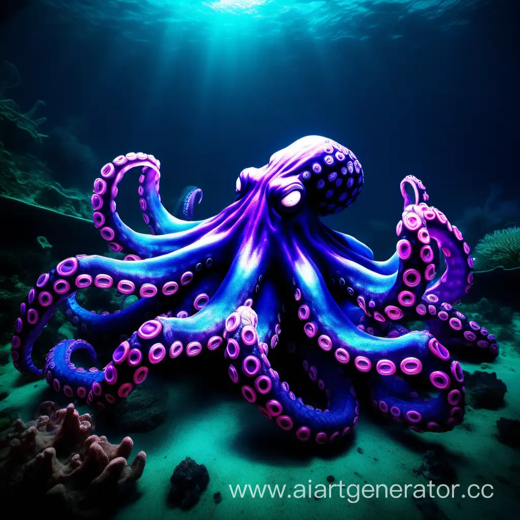 Vibrant-Glowing-Neon-Octopus-in-Purple-and-Blue-Depths