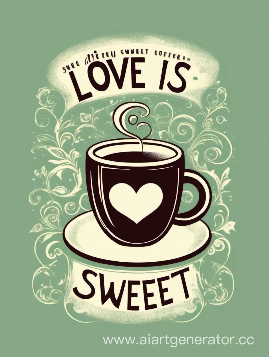 "Create a vibrant and whimsical T-shirt graphic illustration that embodies the charm of the phrase 'Love is sweet, but have you tried my favorite coffee blend?' Let the design reflect the cozy and heartwarming essence of enjoying a cup of coffee, infusing elements of love and delightful coffee aesthetics. Use playful colors and clever imagery to capture the essence of this delightful statement." white background