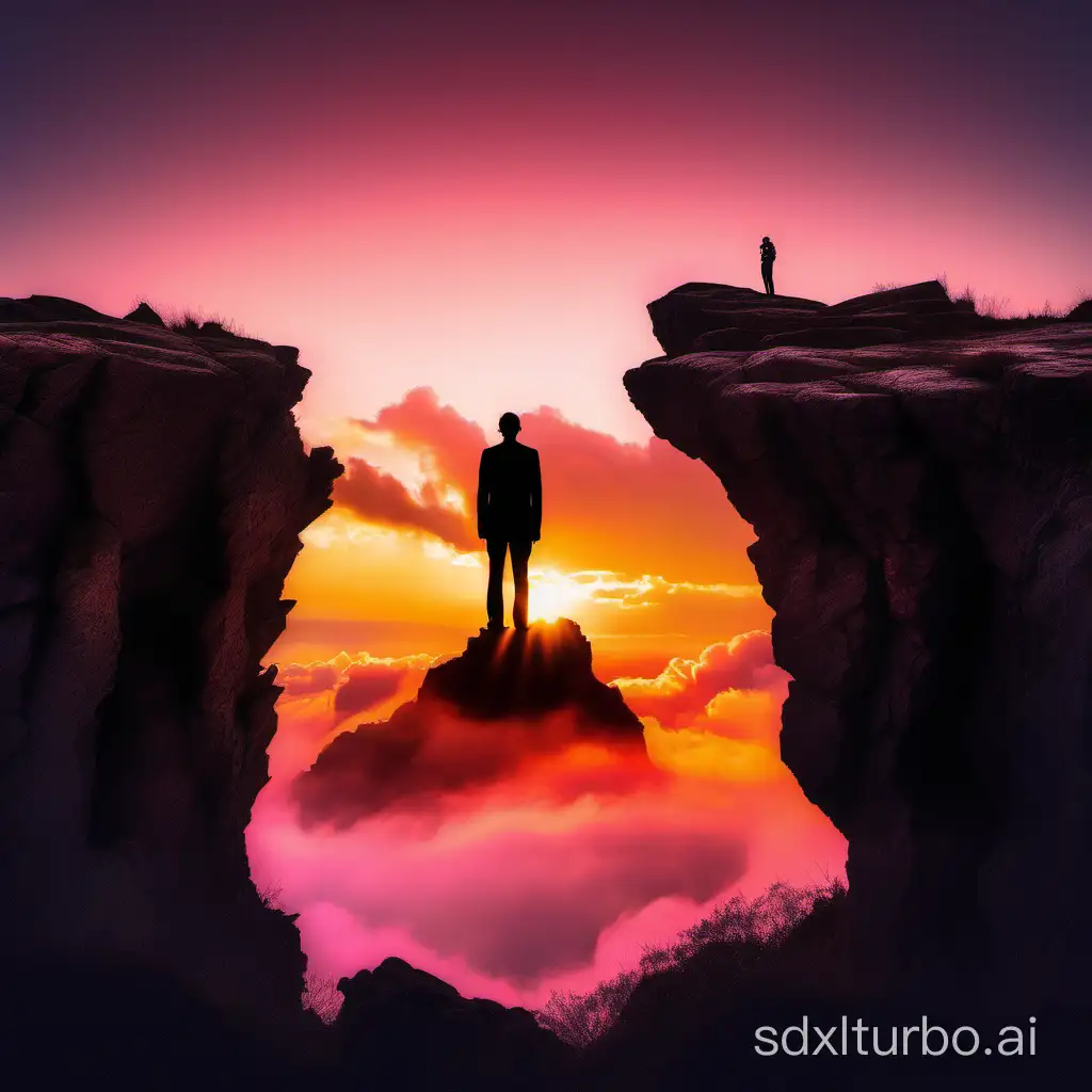 Silhouette-of-Man-on-Cliff-with-Sunset-Sky