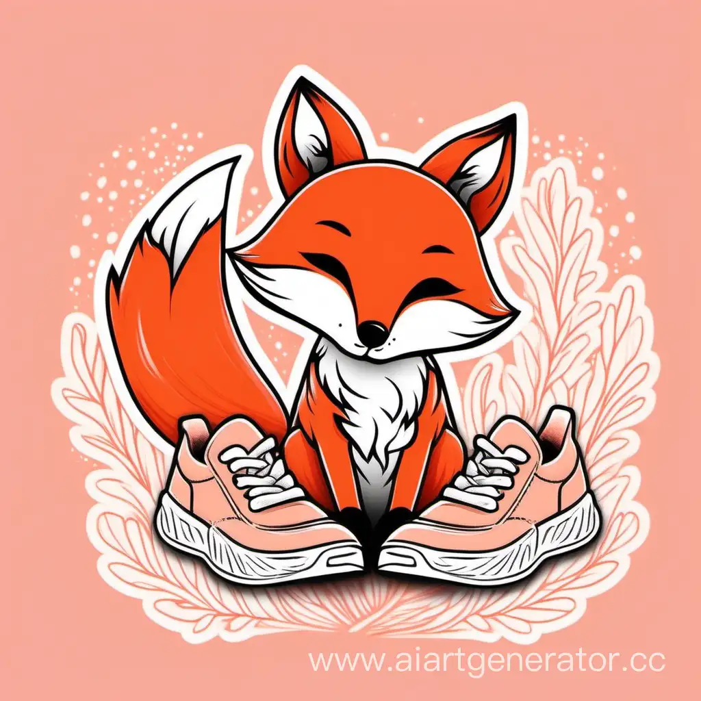 Charming-Little-Fox-Logo-on-Coral-Background-with-Pattern-Brush-and-Sneakers