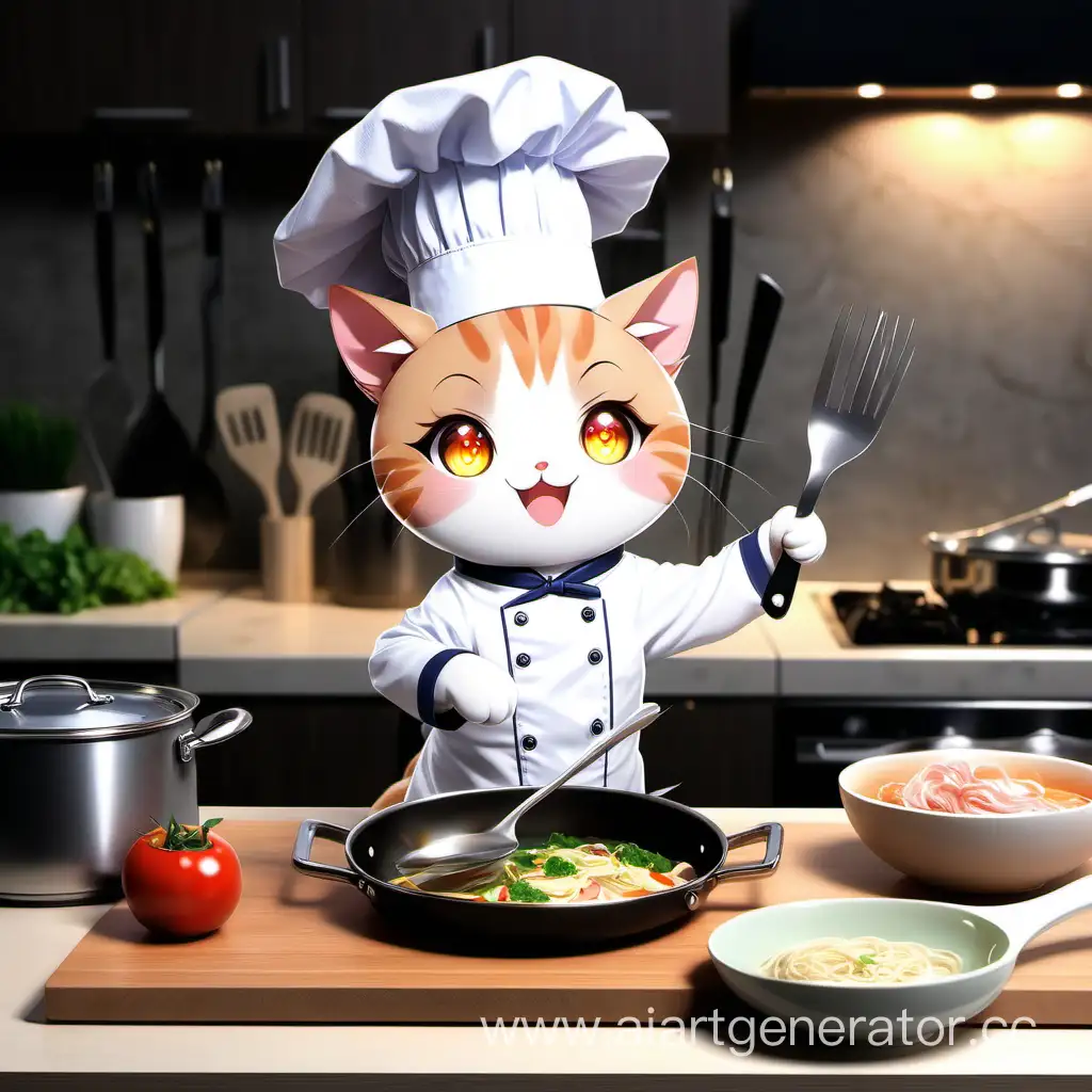 кот мило готовит