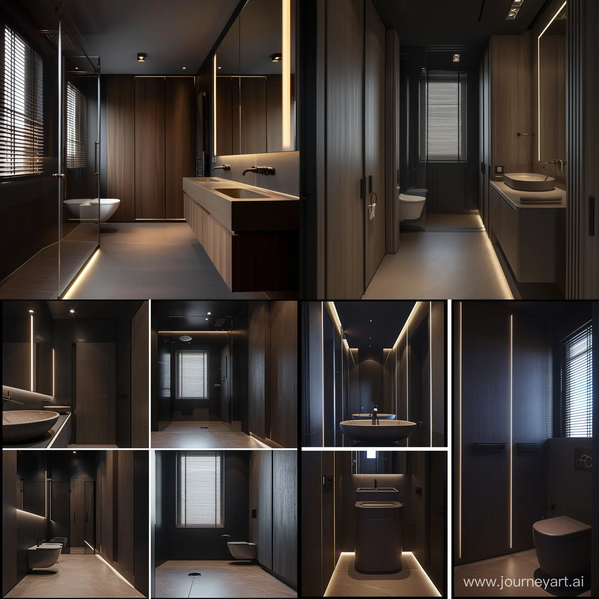 Minimalistic-Dark-Bathroom-Interior-with-Veneered-Panels-and-Backlit-Skirting