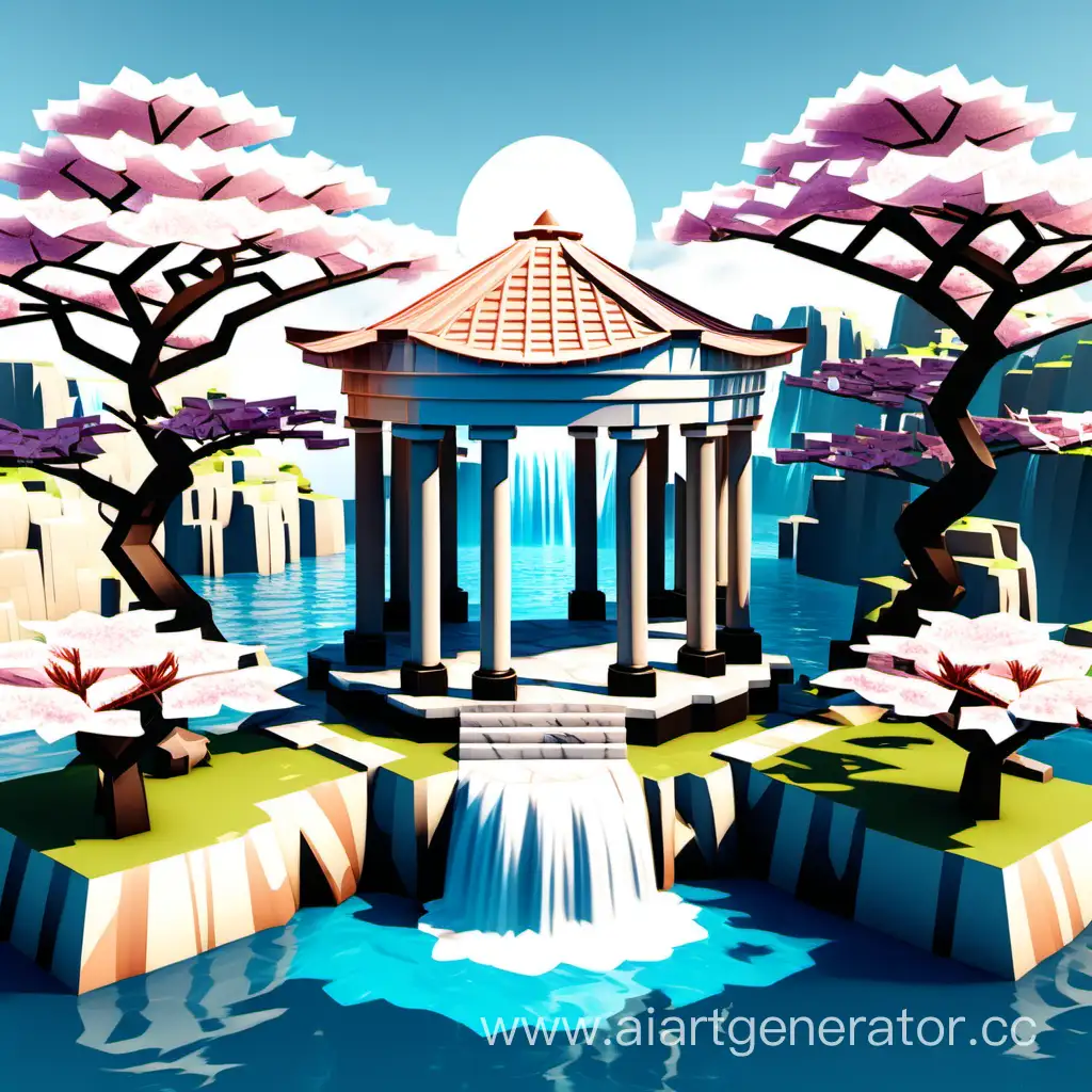Sakura-Blossoms-on-Floating-Islands-with-Ancient-Greek-Gazebo-in-Roblox-Game