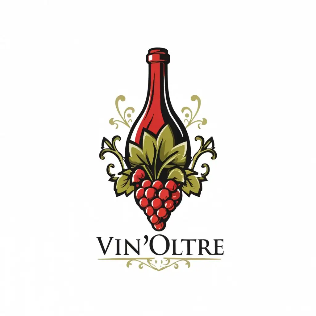 a logo design,with the text "VIN'OLTRE", main symbol:wine, grapes, flowers,complex,be used in Education industry,clear background