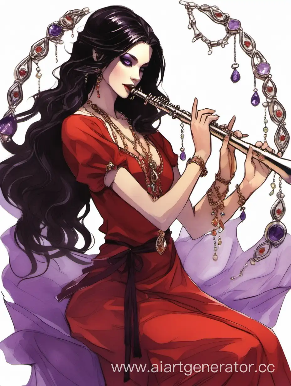 Enchanting-RedDressed-Bard-with-Flute-and-Amethyst-Eyes