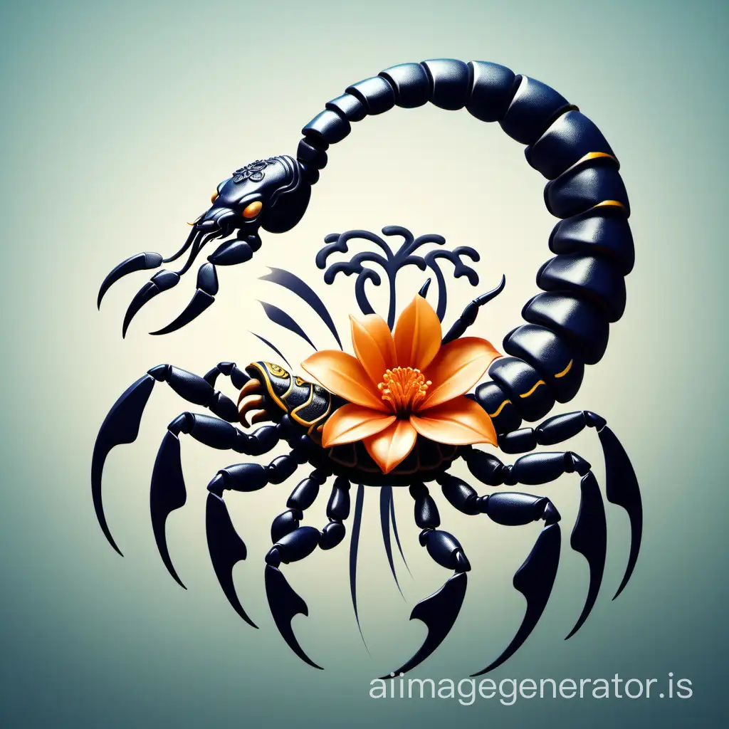 Elegant-Stylized-Scorpion-with-Flower-Artistic-Digital-Illustration