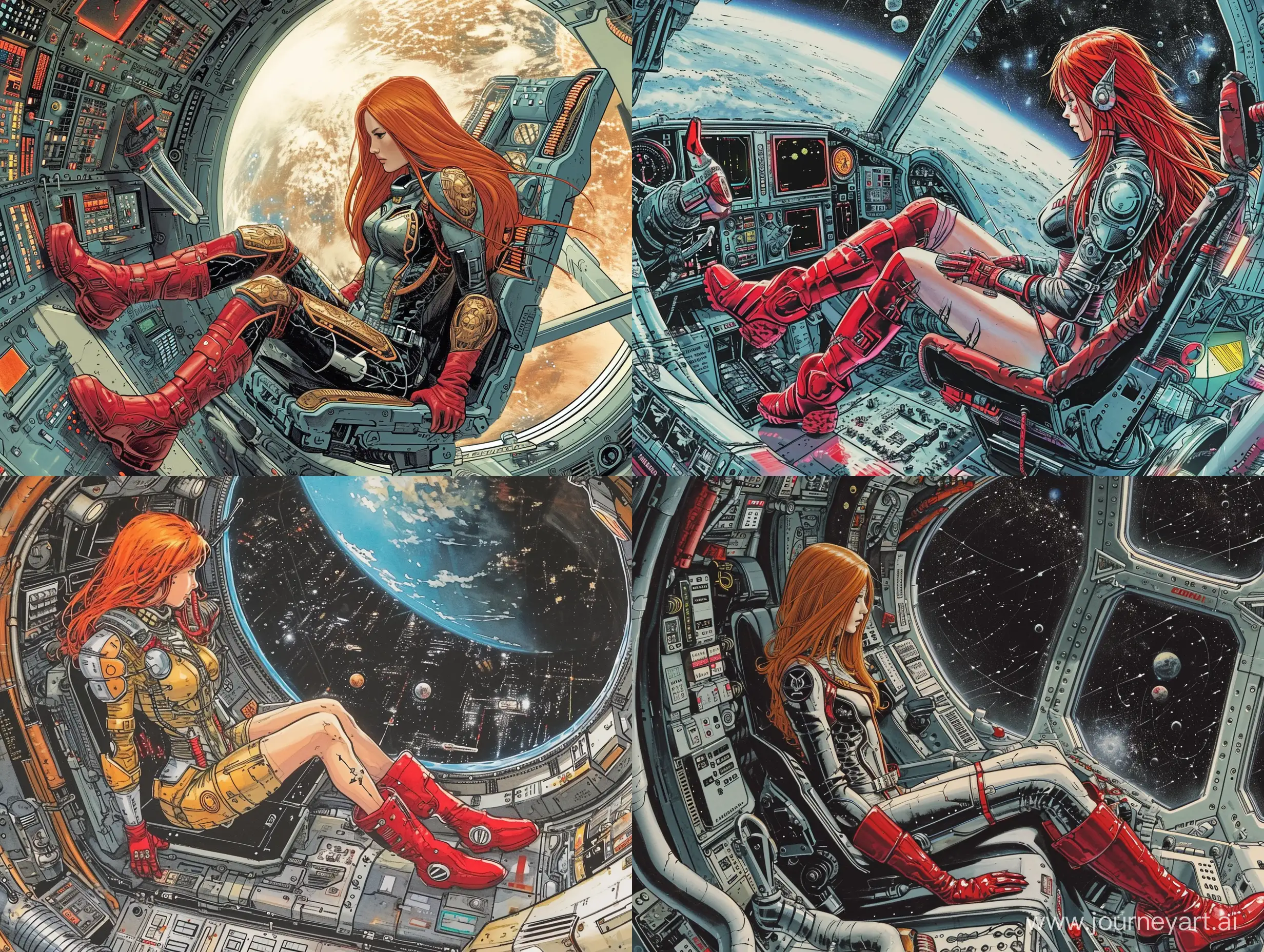 Dynamic-RedHaired-Girl-Pilot-in-Armor-at-Spaceship-Interior