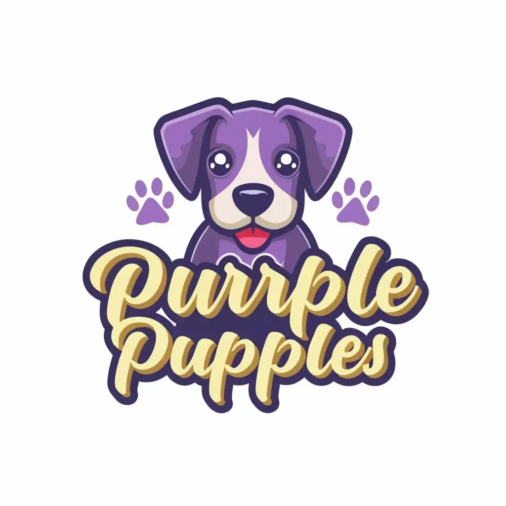 logo, a dog, with the text "Purple Pupppies", typography, be used in Animals Pets industry