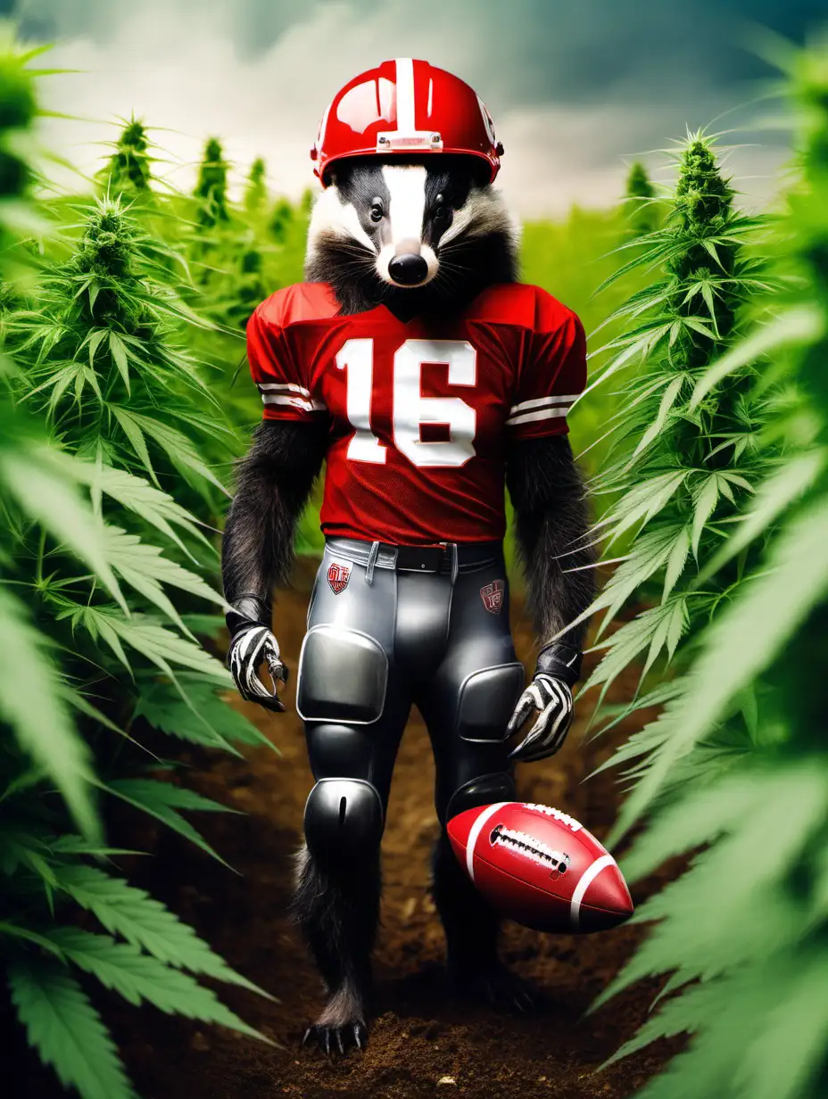 Red Football HelmetWearing Badger in Cannabis Cultivation