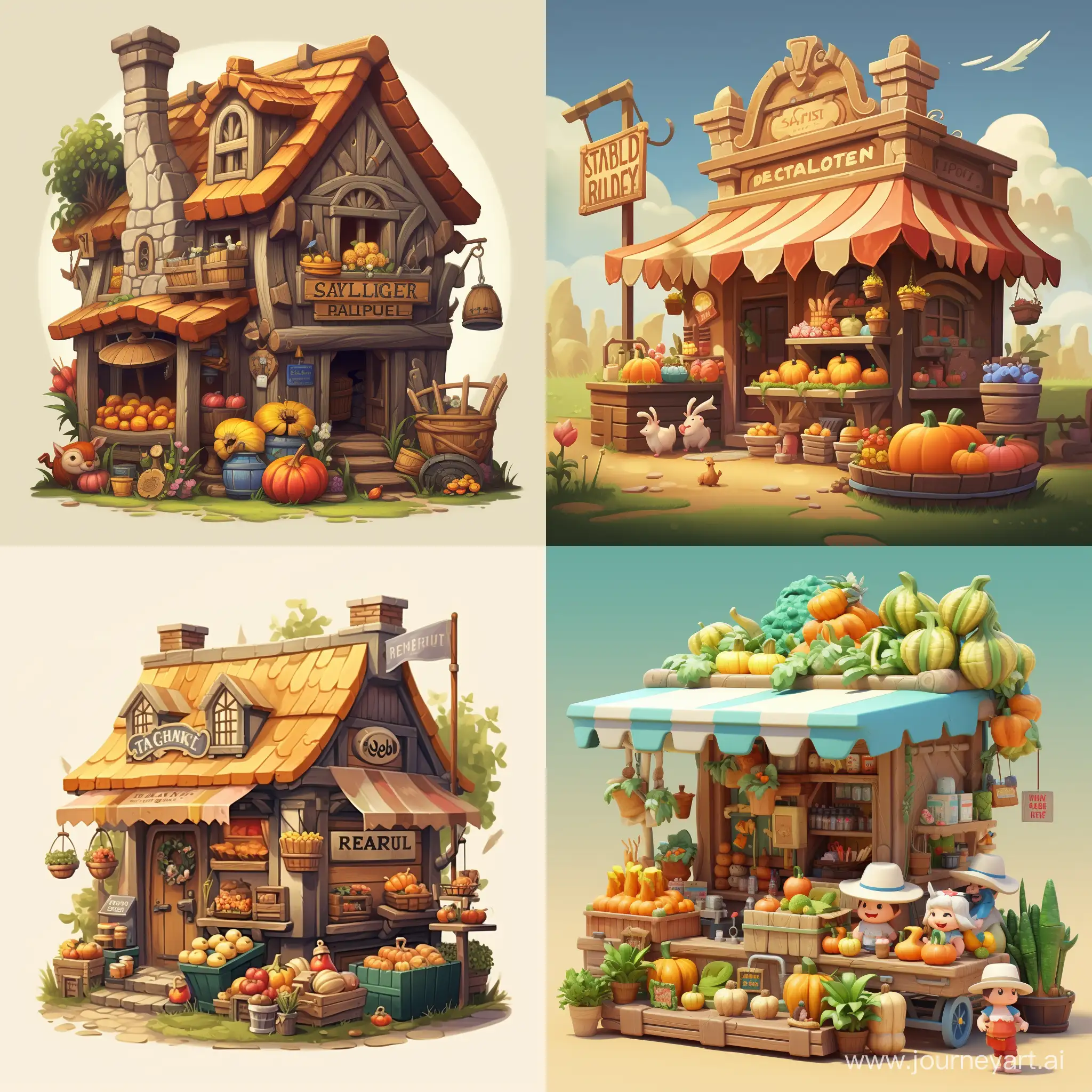 Shop selling agricultural supplies, cartoon characters, game material
